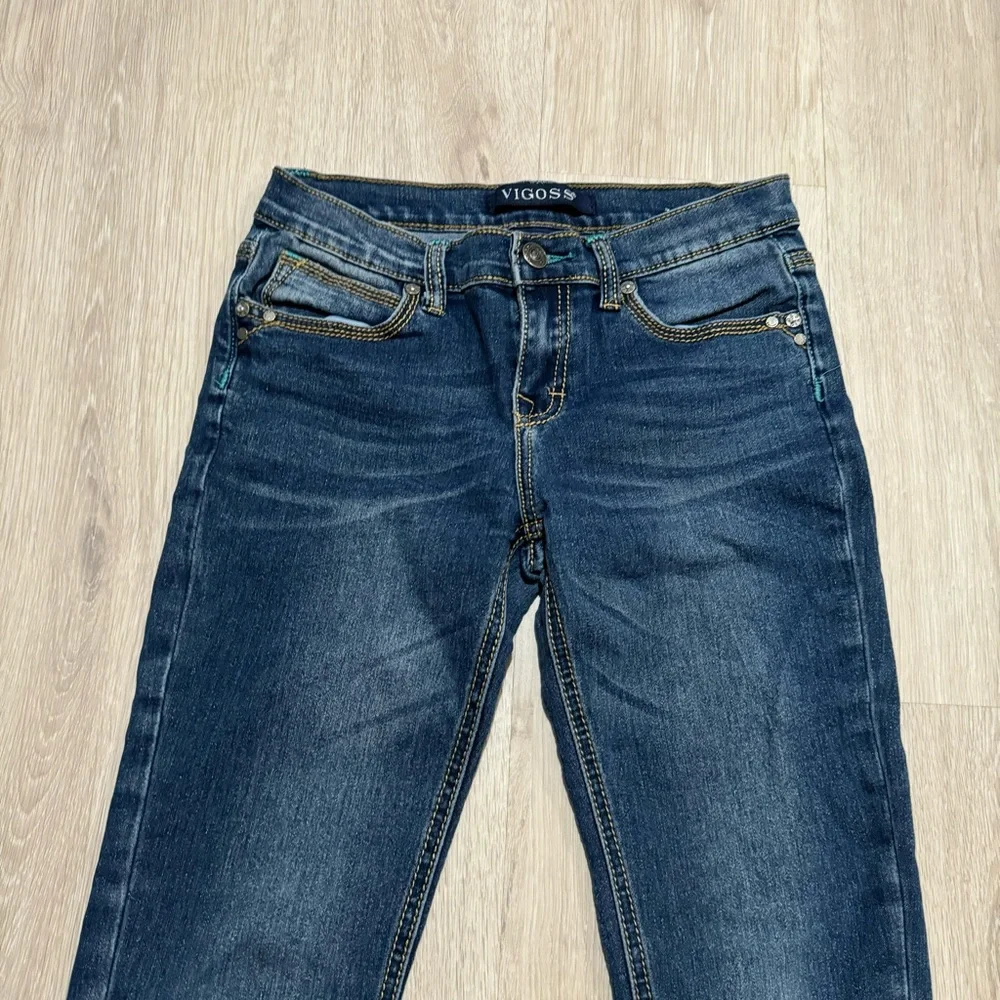 Kids Vigoss Girls Dark Wash Blue Straight Leg Denim Jeans Size 12 L
